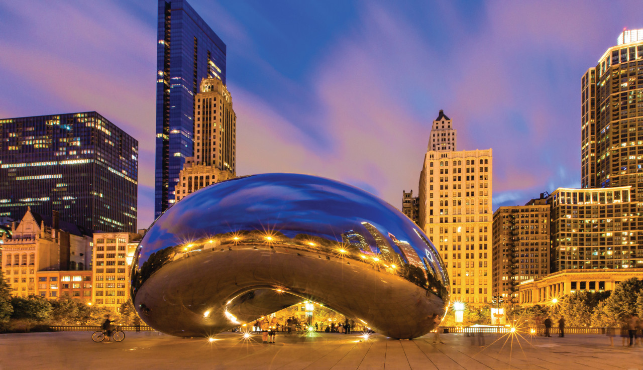 Le Cloud Gate dans Millennium Park.