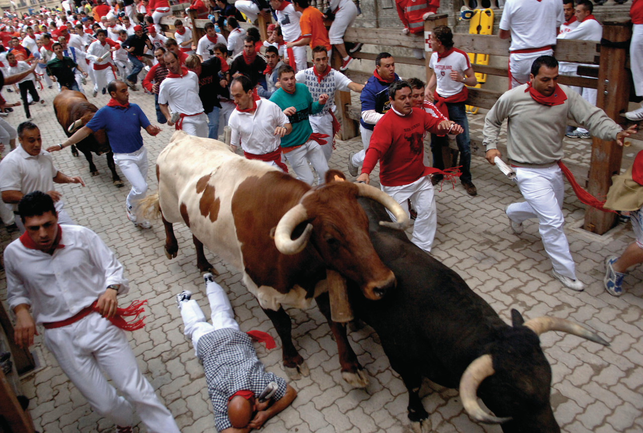 <p>Encierro lors des Sanfermines de Pampelune.</p>